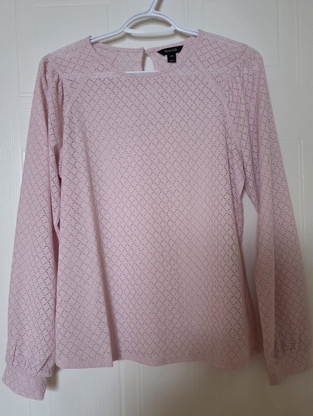 RW & Co. Long-Sleeve Diamond Lace Top, Pink, Medium